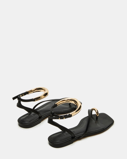 ODYSSEY Black Leather Strappy Square-Toe Women Sandal Steve Madden BLACK LEATHER