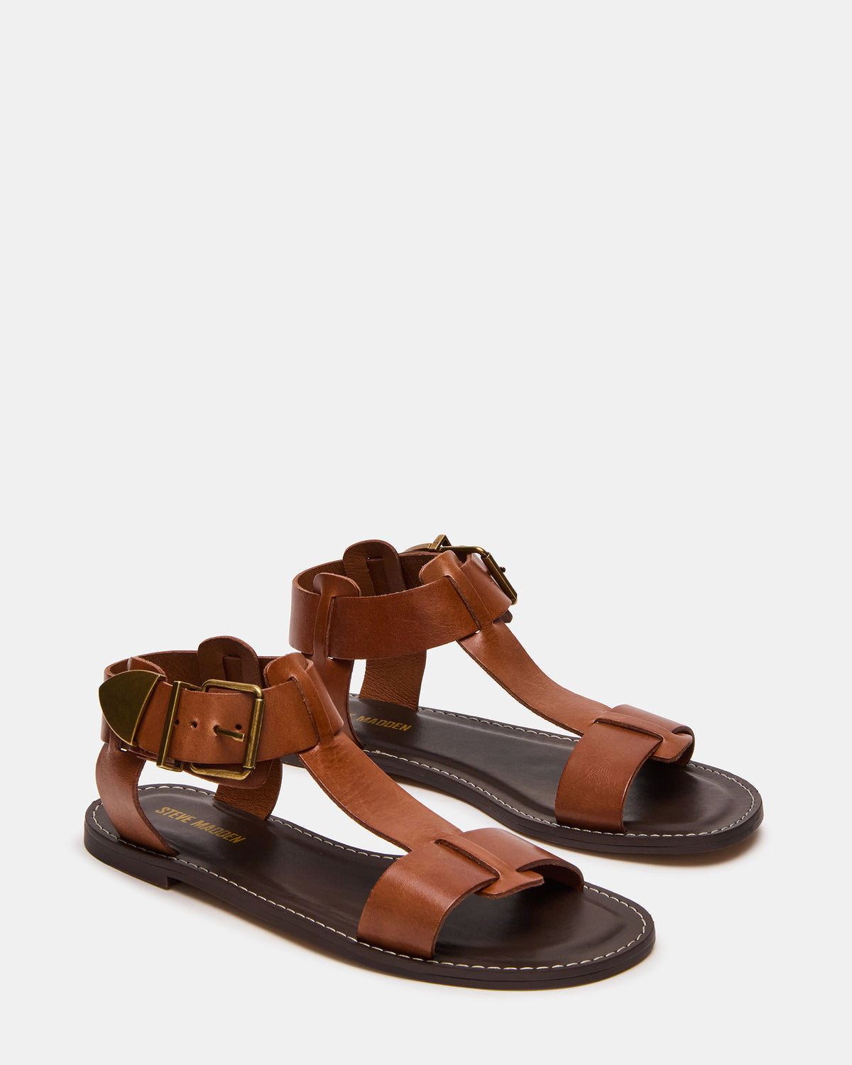 BRAZINN Tan Leather Strappy Flat Sandal Women's Sandal Steve Madden TAN LEATHER