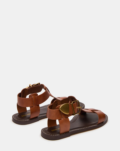 BRAZINN Tan Leather Strappy Flat Sandal Women's Sandal Steve Madden TAN LEATHER