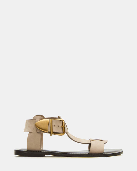 BRAZINN Taupe Nubuck Strappy Flat Sandal Women's Sandal