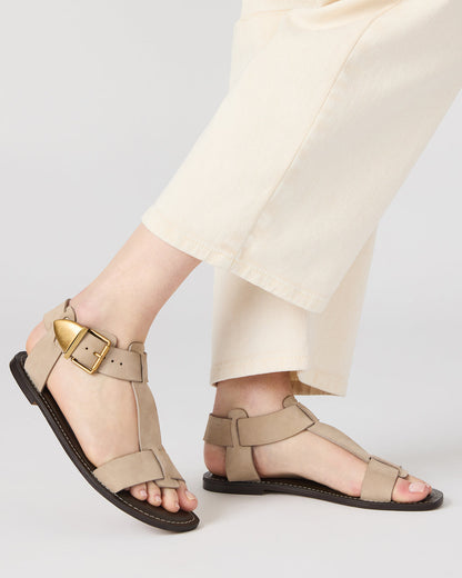 BRAZINN Taupe Nubuck Strappy Flat Sandal Women's Sandal Steve Madden TAUPE NUBUCK