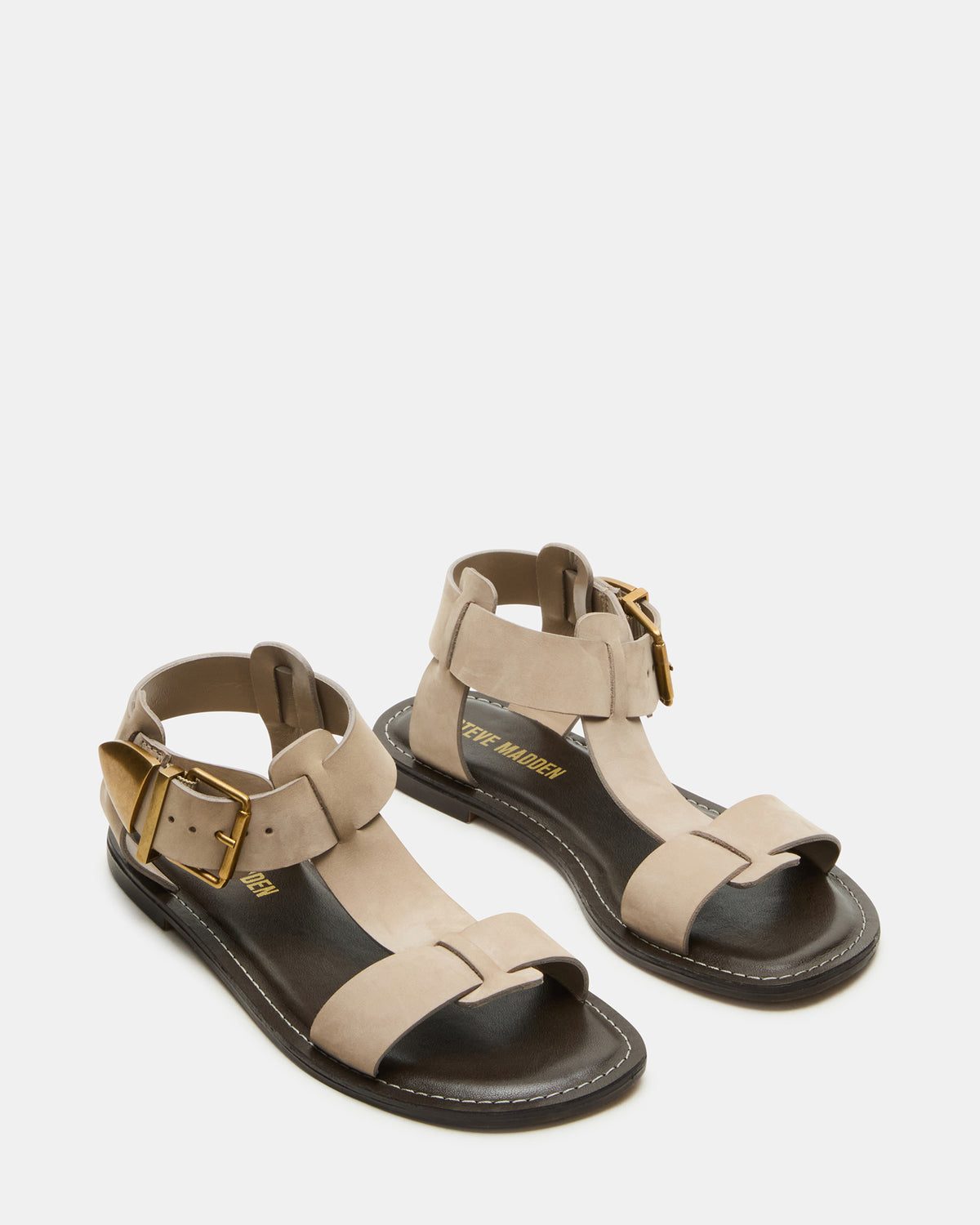 BRAZINN Taupe Nubuck Strappy Flat Sandal Women's Sandal Steve Madden TAUPE NUBUCK