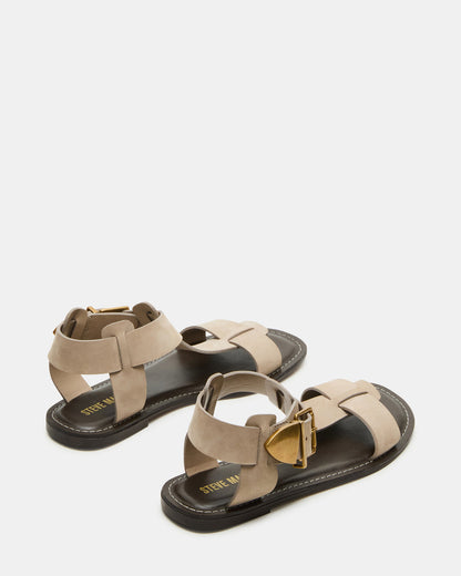 BRAZINN Taupe Nubuck Strappy Flat Sandal Women's Sandal Steve Madden TAUPE NUBUCK