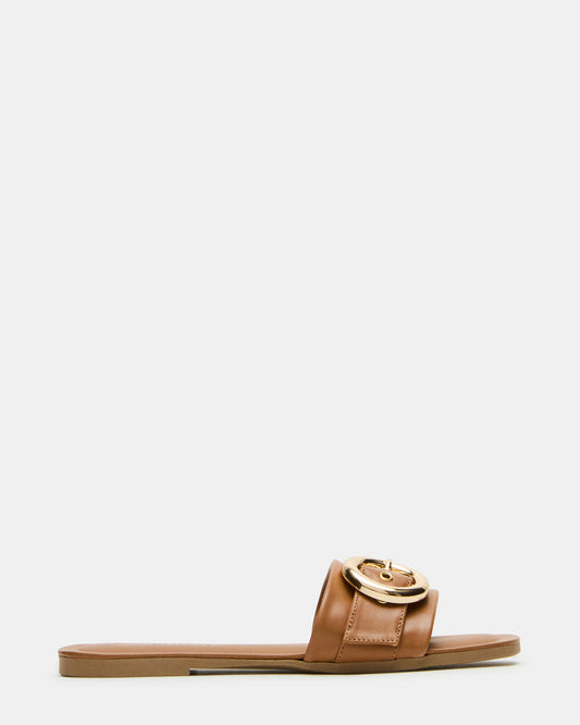REEF Tan Leather Square-Toe Slide Women's Sandal