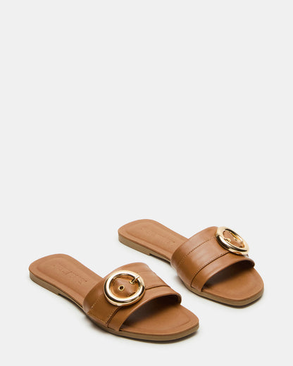 REEF Tan Leather Square-Toe Slide Women's Sandal Steve Madden TAN LEATHER