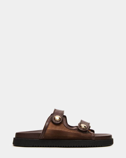 ATHENS Brown Mesh Slide Footbed Flatform Women's Sandal