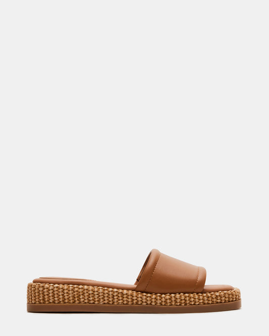 BOARDWALK Tan Leather Women's Raffia Slides
