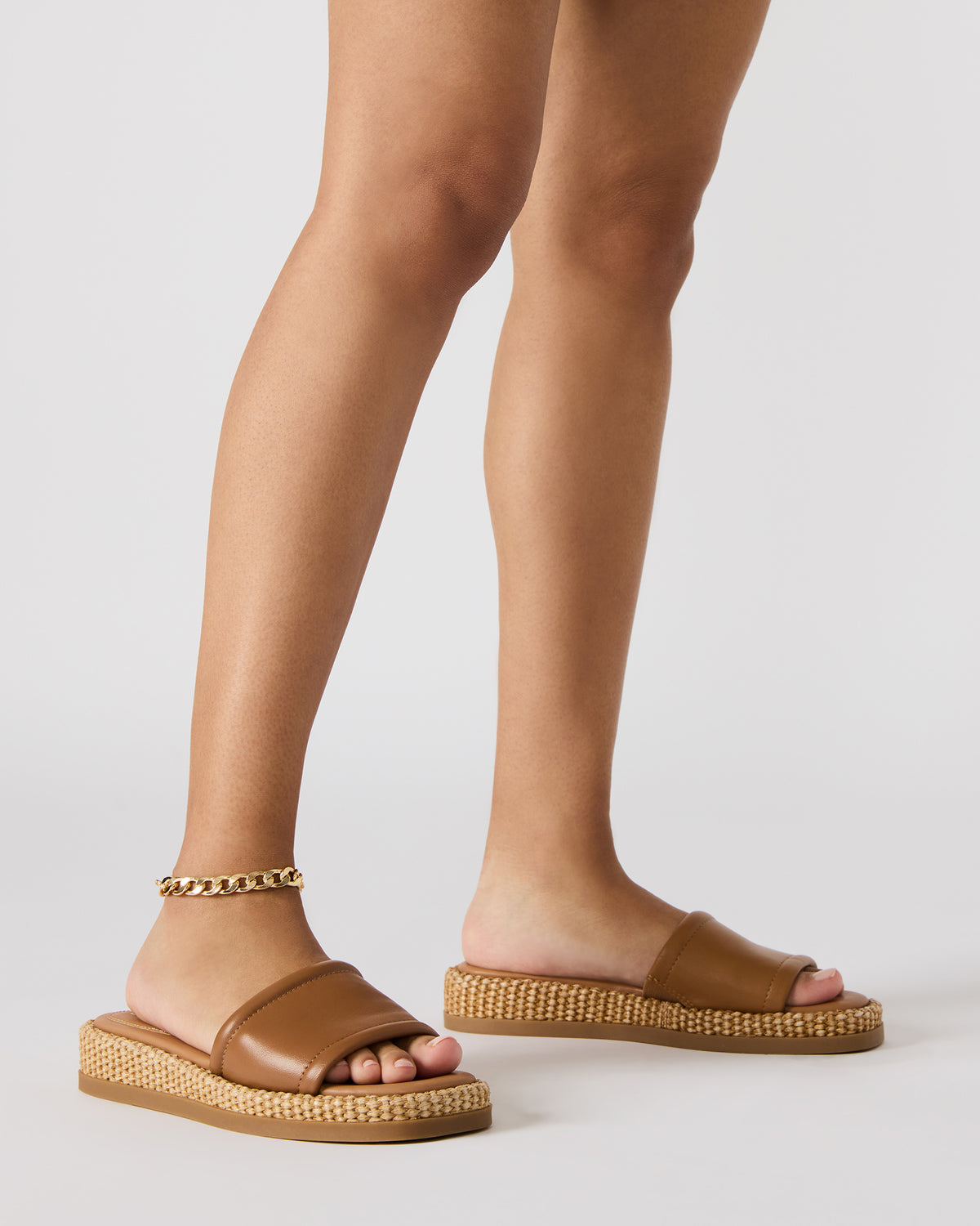 BOARDWALK Tan Leather Women's Raffia Slides Steve Madden TAN LEATHER