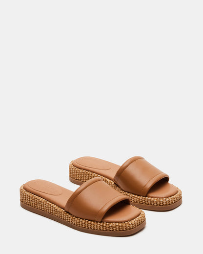 BOARDWALK Tan Leather Women's Raffia Slides Steve Madden TAN LEATHER