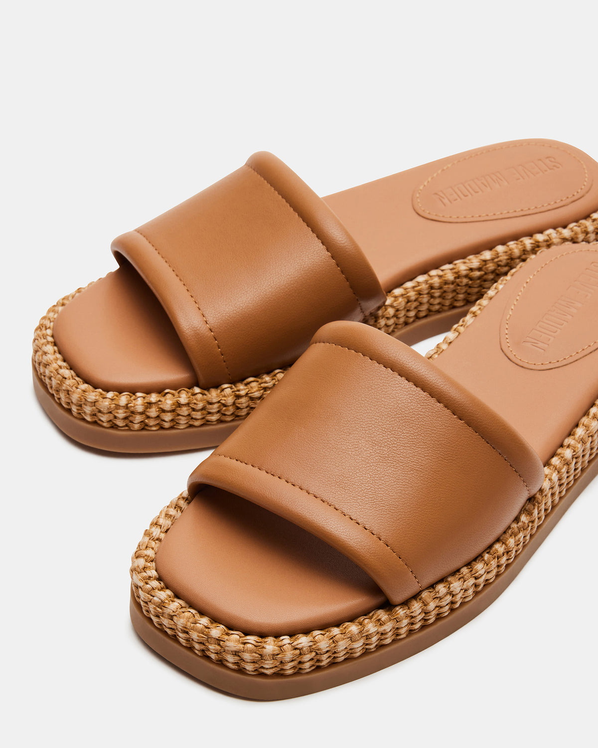 BOARDWALK Tan Leather Women's Raffia Slides Steve Madden TAN LEATHER
