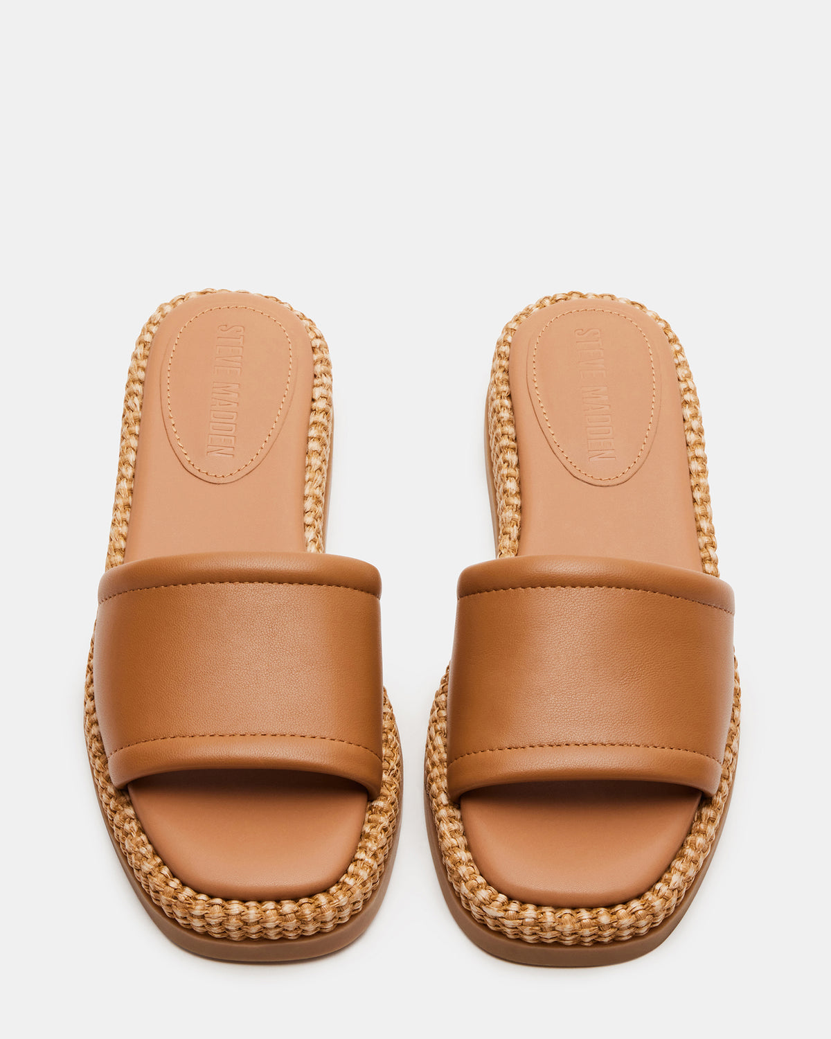BOARDWALK Tan Leather Women's Raffia Slides Steve Madden TAN LEATHER