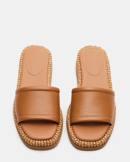 BOARDWALK Tan Leather Women's Raffia Slides Steve Madden TAN LEATHER