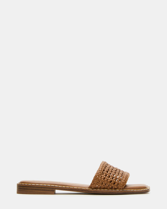 SNIDER Tan Square-Toe Slide Woven Women's Sandal