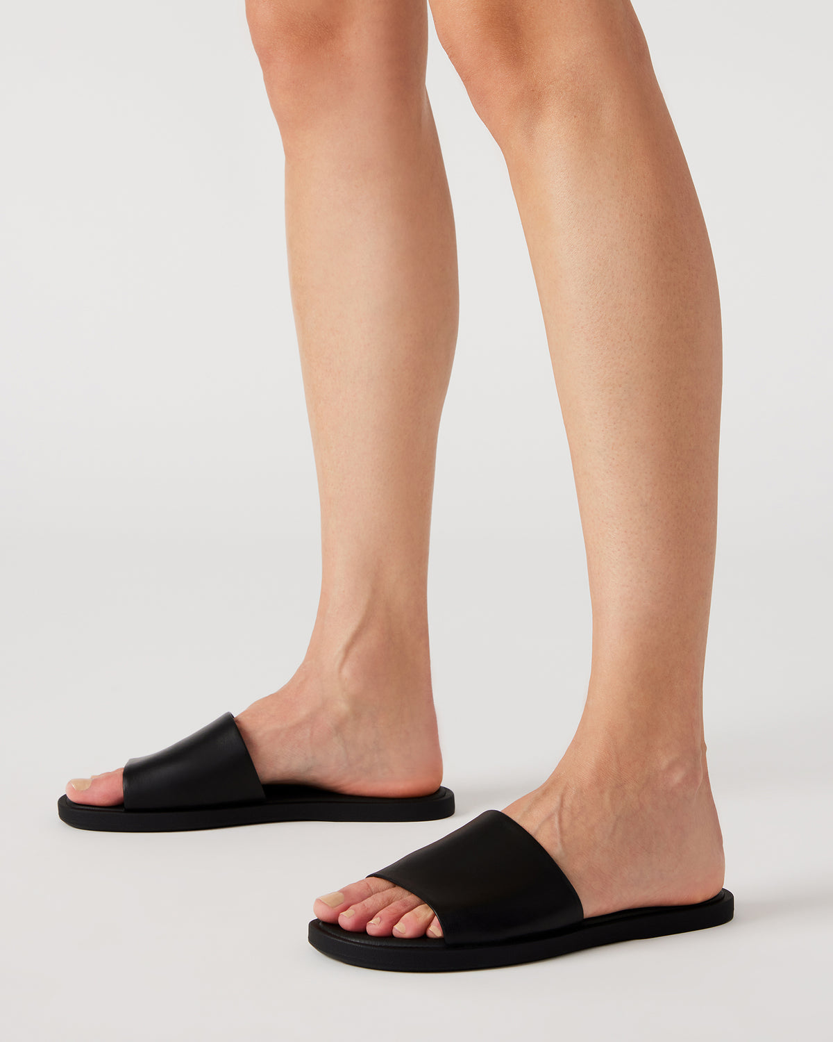 KAYA Black Leather Slide Sandal | Women's Sandals Steve Madden BLACK LEATHER