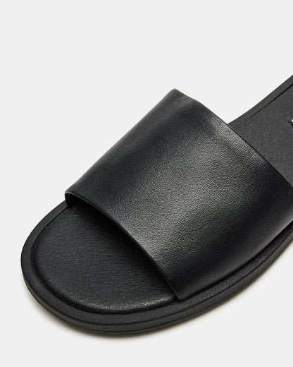 KAYA Black Leather Slide Sandal | Women's Sandals Steve Madden BLACK LEATHER