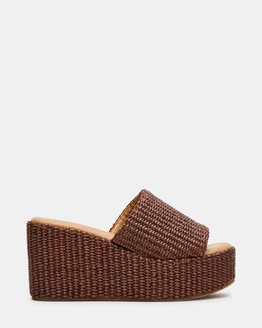 JETTY Brown Raffia Platform Wedge Women's Sandal Steve Madden BROWN RAFFIA