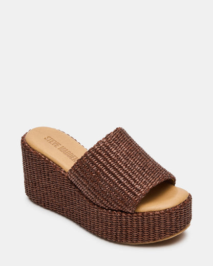 JETTY Brown Raffia Platform Wedge Women's Sandal Steve Madden BROWN RAFFIA