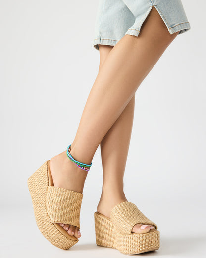 JETTY Brown Raffia Platform Wedge Women's Sandal Steve Madden BROWN RAFFIA