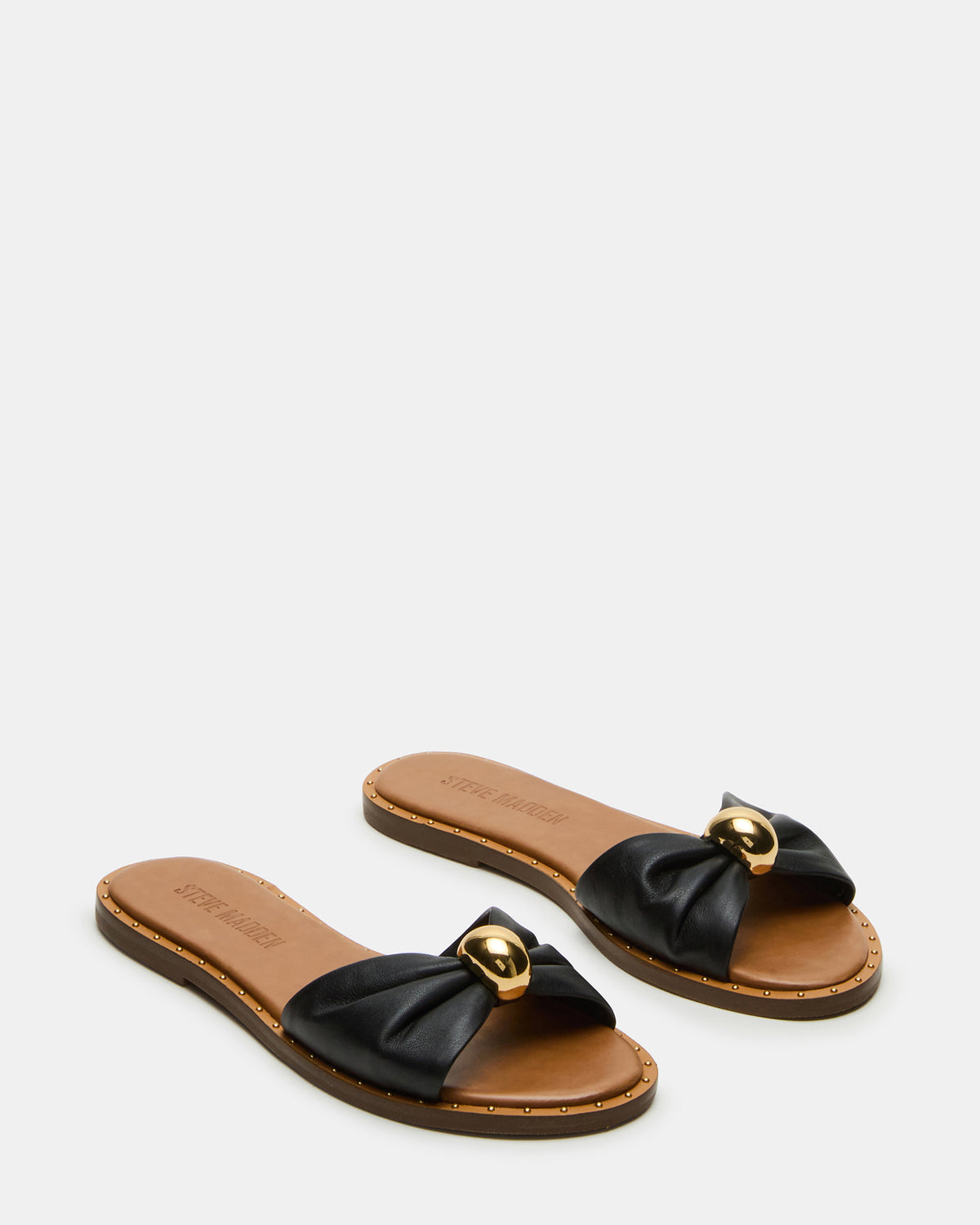 DIPSY Black Leather Slide Rounded Toe Women's Sandal Steve Madden BLACK LEATHER