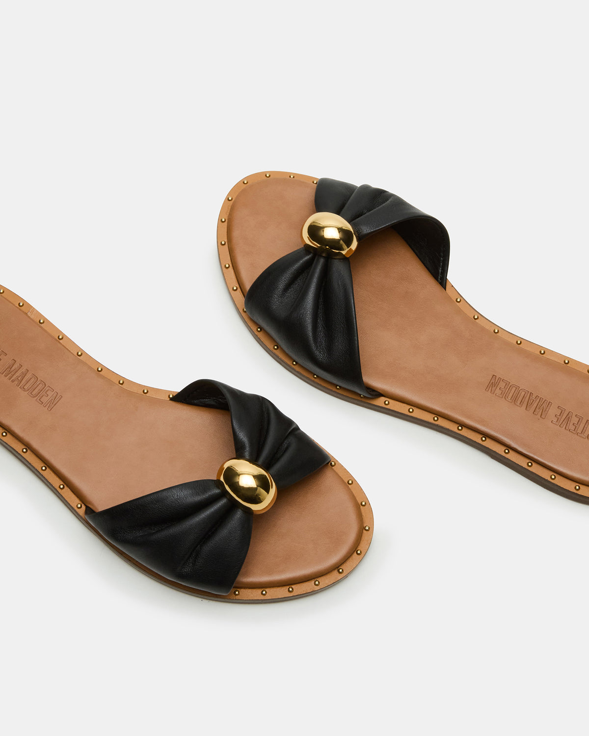 DIPSY Black Leather Slide Rounded Toe Women's Sandal Steve Madden BLACK LEATHER