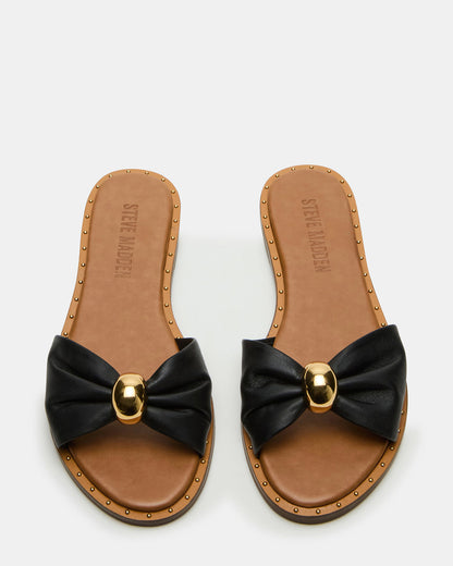 DIPSY Black Leather Slide Rounded Toe Women's Sandal Steve Madden BLACK LEATHER