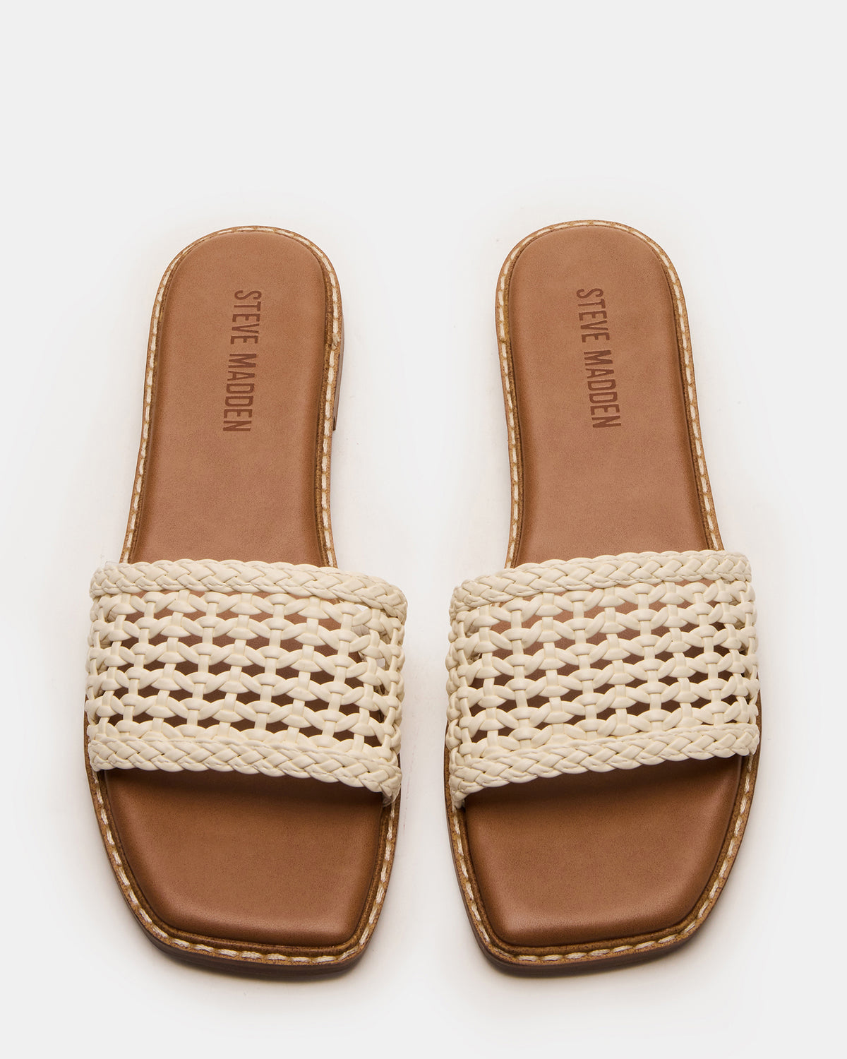SNIDER White Square-Toe Slide Woven Women's Sandal Steve Madden WHITE