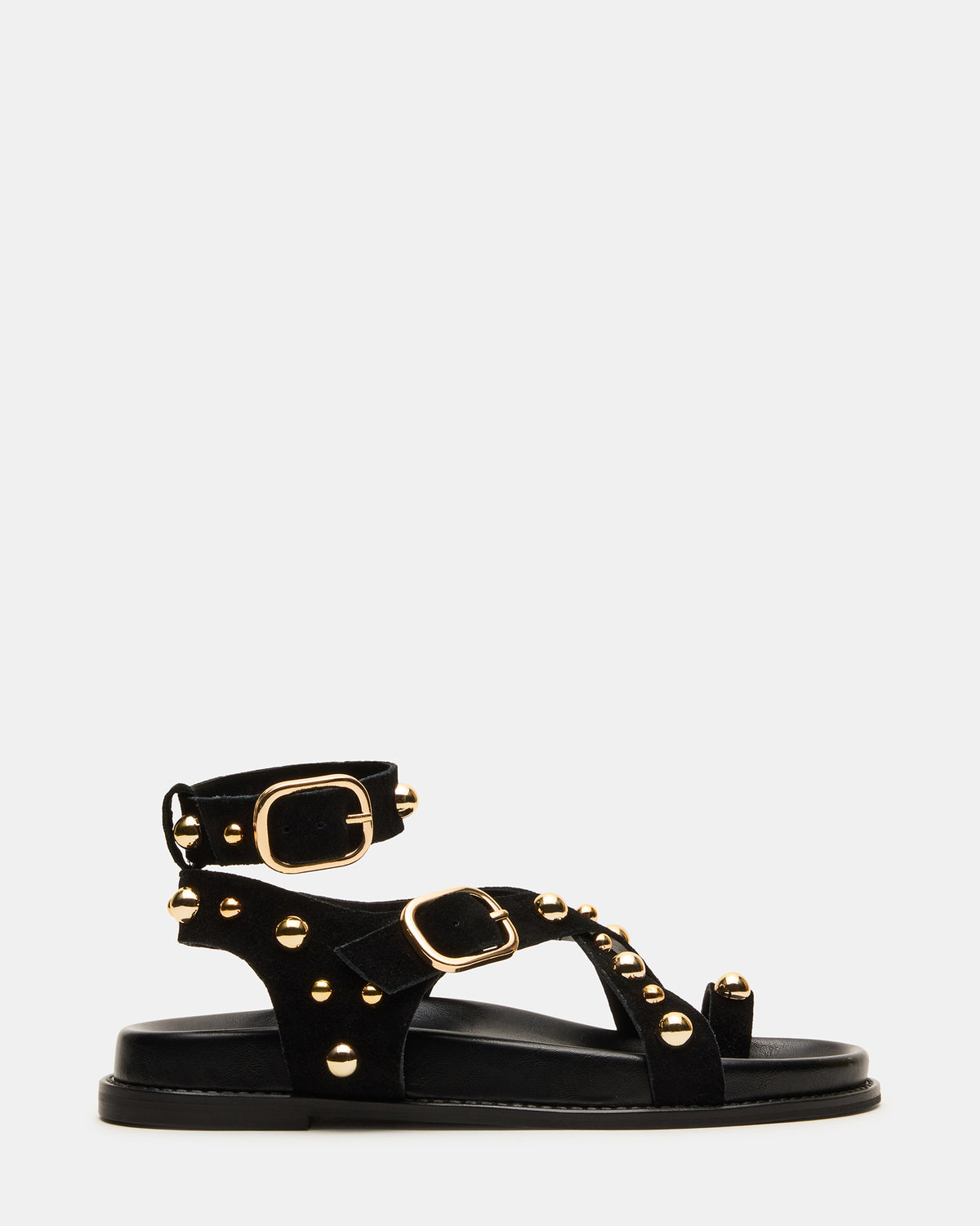 LINEAR Black Suede Strappy Footbed Studded Women's Sandal Steve Madden BLACK SUEDE