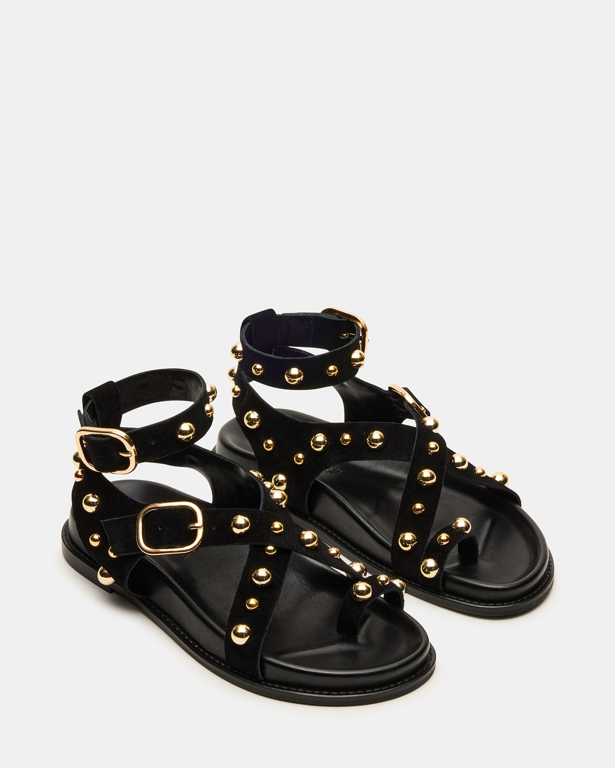LINEAR Black Suede Strappy Footbed Studded Women's Sandal Steve Madden BLACK SUEDE