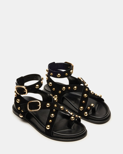 LINEAR Black Suede Strappy Footbed Studded Women's Sandal Steve Madden BLACK SUEDE