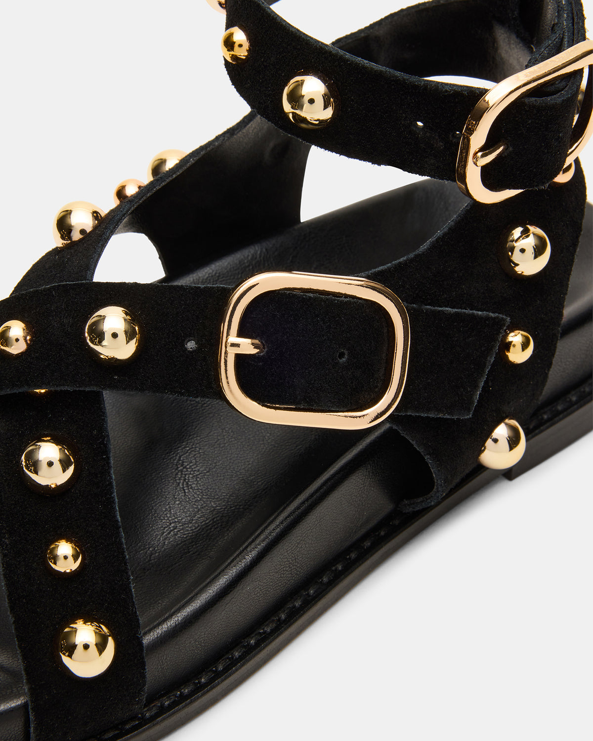 LINEAR Black Suede Strappy Footbed Studded Women's Sandal Steve Madden BLACK SUEDE