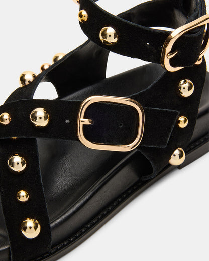 LINEAR Black Suede Strappy Footbed Studded Women's Sandal Steve Madden BLACK SUEDE