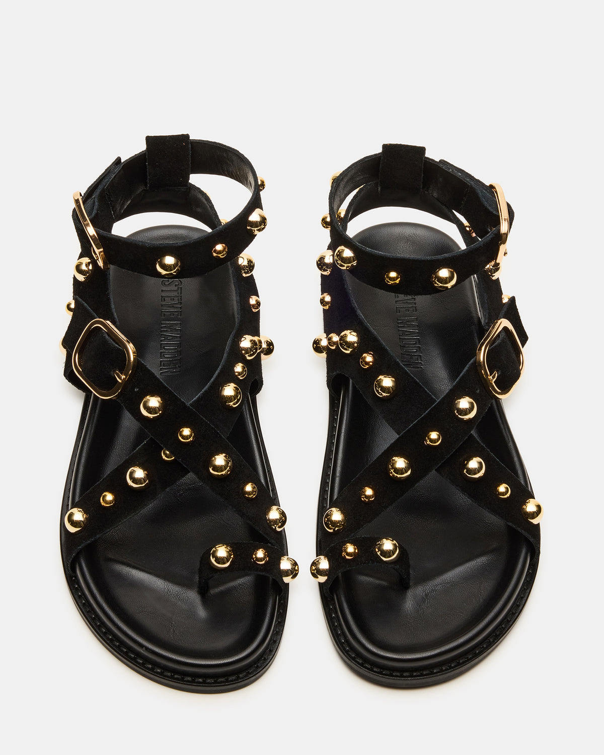 LINEAR Black Suede Strappy Footbed Studded Women's Sandal Steve Madden BLACK SUEDE