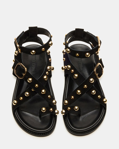 LINEAR Black Suede Strappy Footbed Studded Women's Sandal Steve Madden BLACK SUEDE