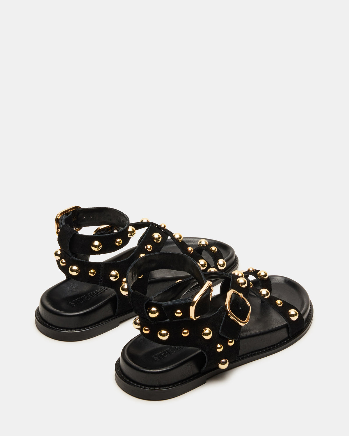 LINEAR Black Suede Strappy Footbed Studded Women's Sandal Steve Madden BLACK SUEDE
