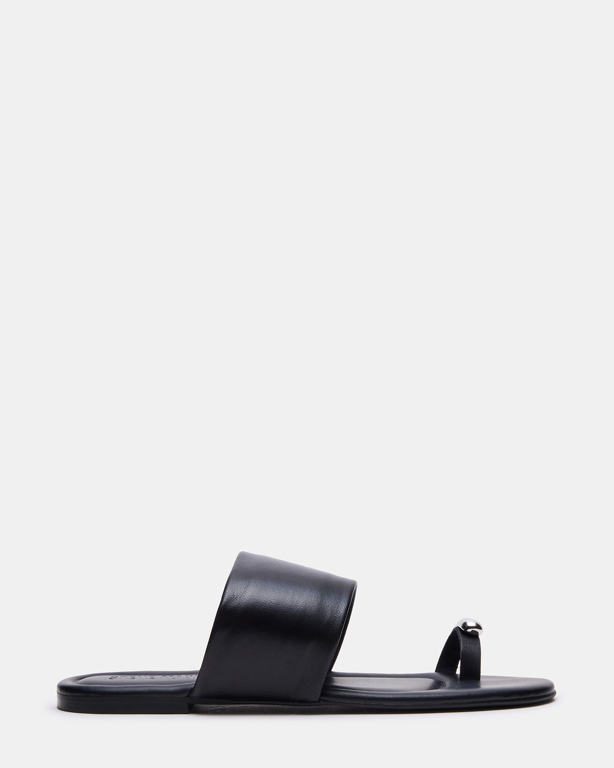 DECADENT Black Leather Rounded-Toe Slide Women's Sandal Steve Madden BLACK LEATHER