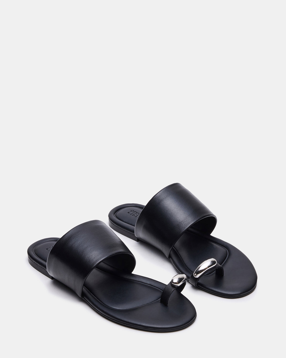 DECADENT Black Leather Rounded-Toe Slide Women's Sandal Steve Madden BLACK LEATHER