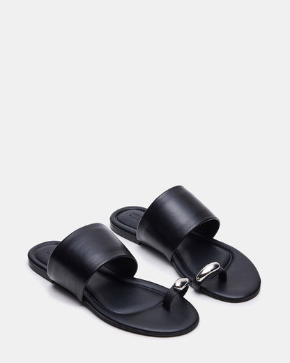 DECADENT Black Leather Rounded-Toe Slide Women's Sandal Steve Madden BLACK LEATHER
