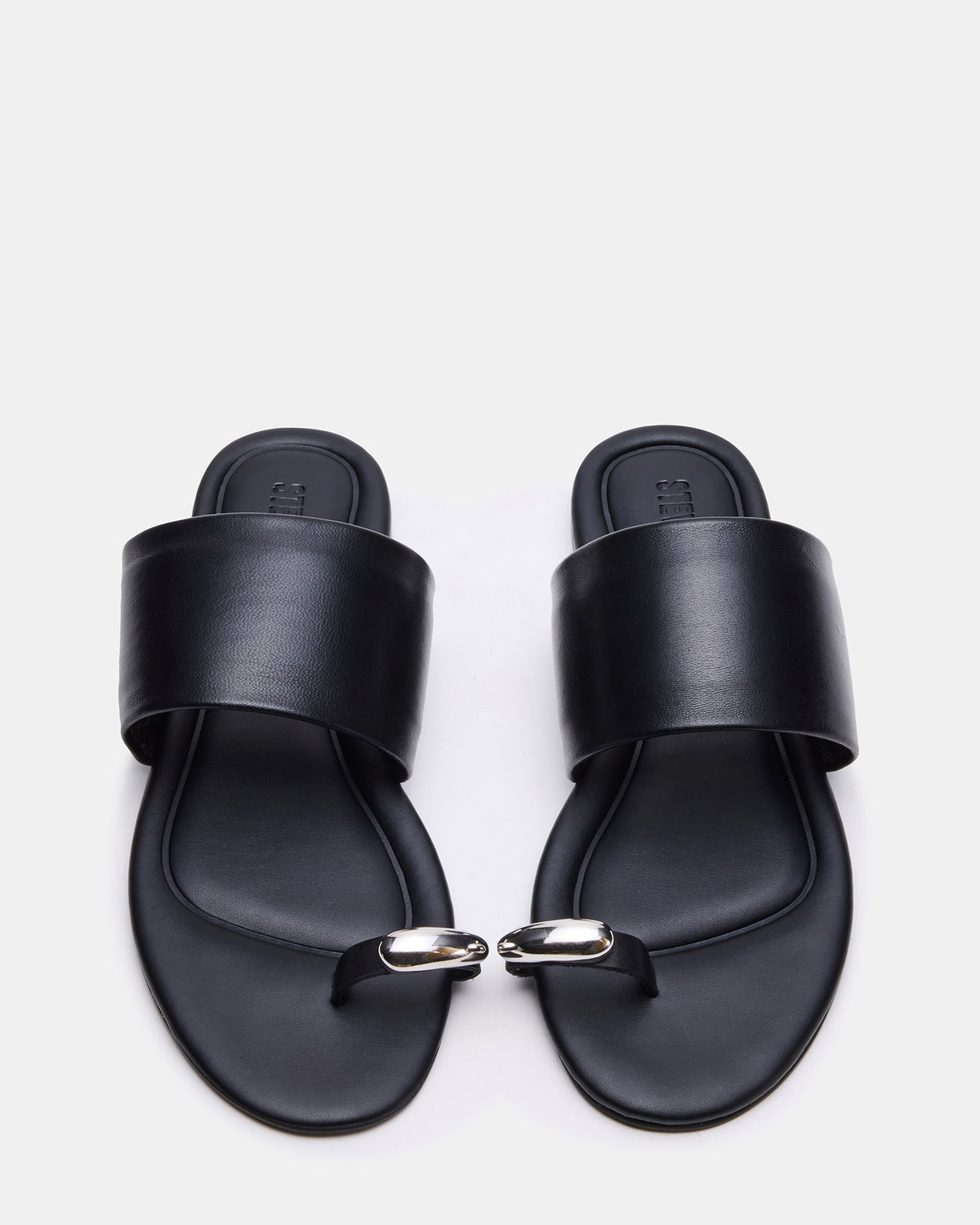 DECADENT Black Leather Rounded-Toe Slide Women's Sandal Steve Madden BLACK LEATHER