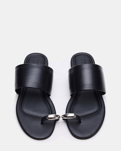 DECADENT Black Leather Rounded-Toe Slide Women's Sandal Steve Madden BLACK LEATHER