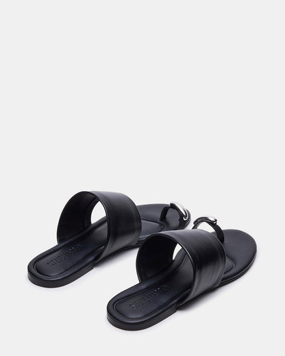 DECADENT Black Leather Rounded-Toe Slide Women's Sandal Steve Madden BLACK LEATHER