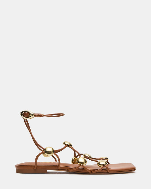 TIDES Cognac Strappy Square-Toe Women's Sandal