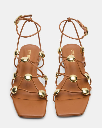 TIDES Cognac Strappy Square-Toe Women's Sandal Steve Madden COGNAC