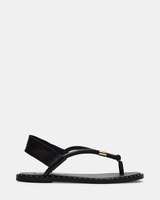 MEDUZA Black Leather Women's Studded Thong Sandal