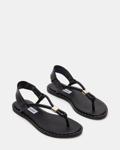 MEDUZA Black Leather Women's Studded Thong Sandal Steve Madden BLACK LEATHER
