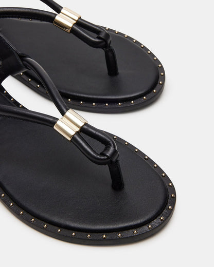 MEDUZA Black Leather Women's Studded Thong Sandal Steve Madden BLACK LEATHER