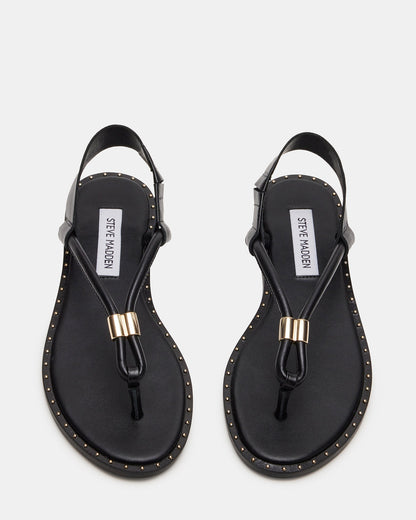 MEDUZA Black Leather Women's Studded Thong Sandal Steve Madden BLACK LEATHER