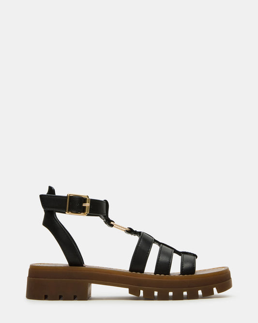 JARELLI Black Leather Strappy Platform Women's Sandal Steve Madden BLACK LEATHER