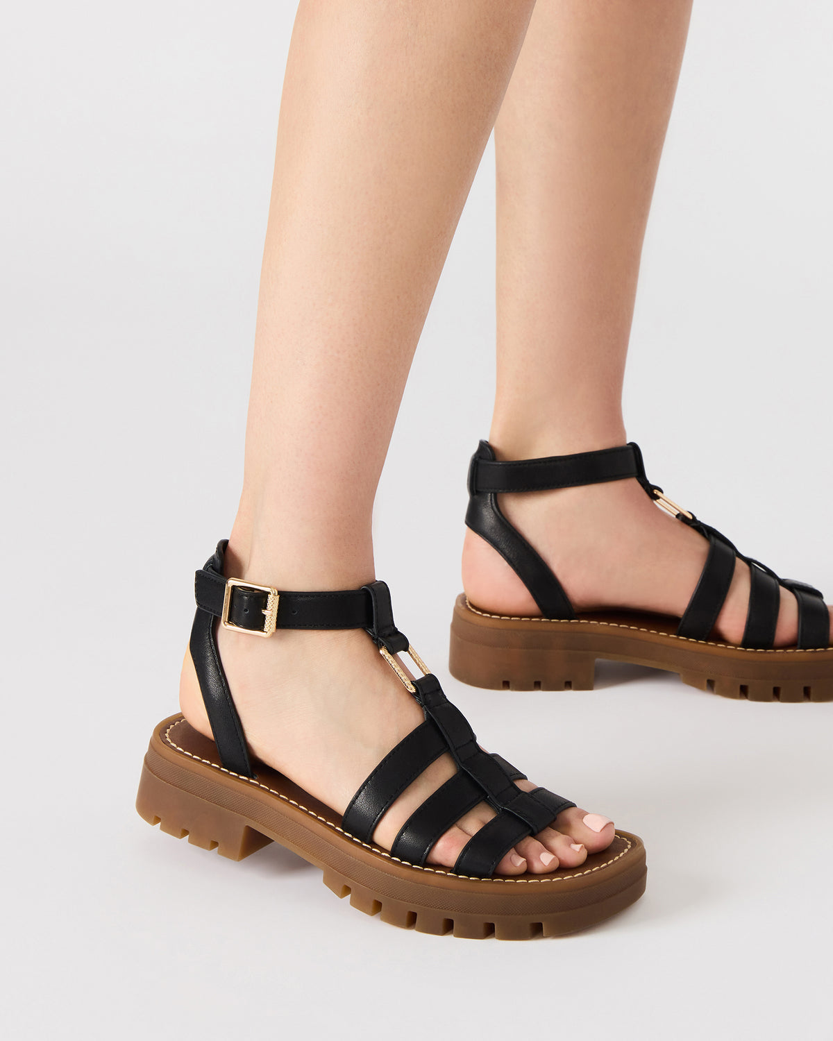 JARELLI Black Leather Strappy Platform Women's Sandal Steve Madden BLACK LEATHER