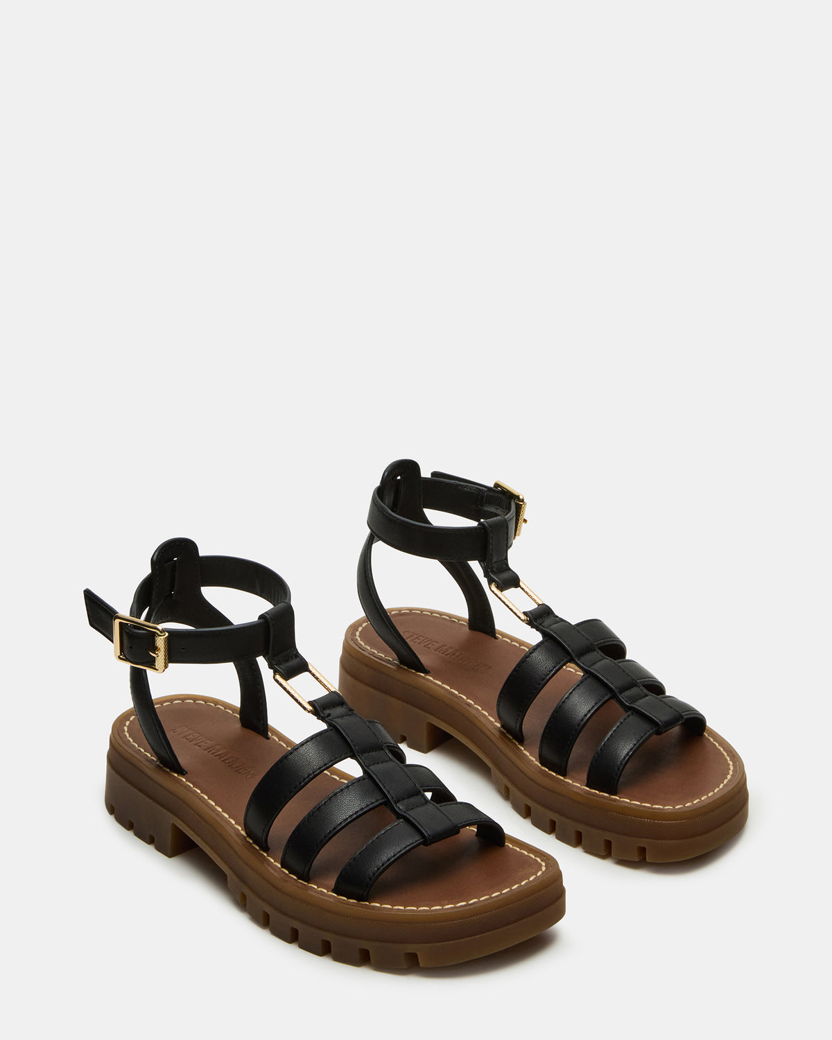 JARELLI Black Leather Strappy Platform Women's Sandal Steve Madden BLACK LEATHER