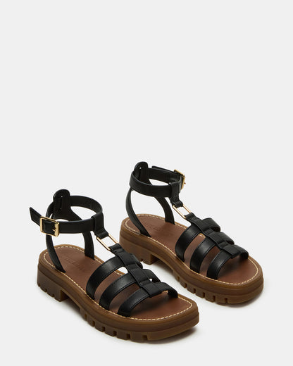 JARELLI Black Leather Strappy Platform Women's Sandal Steve Madden BLACK LEATHER